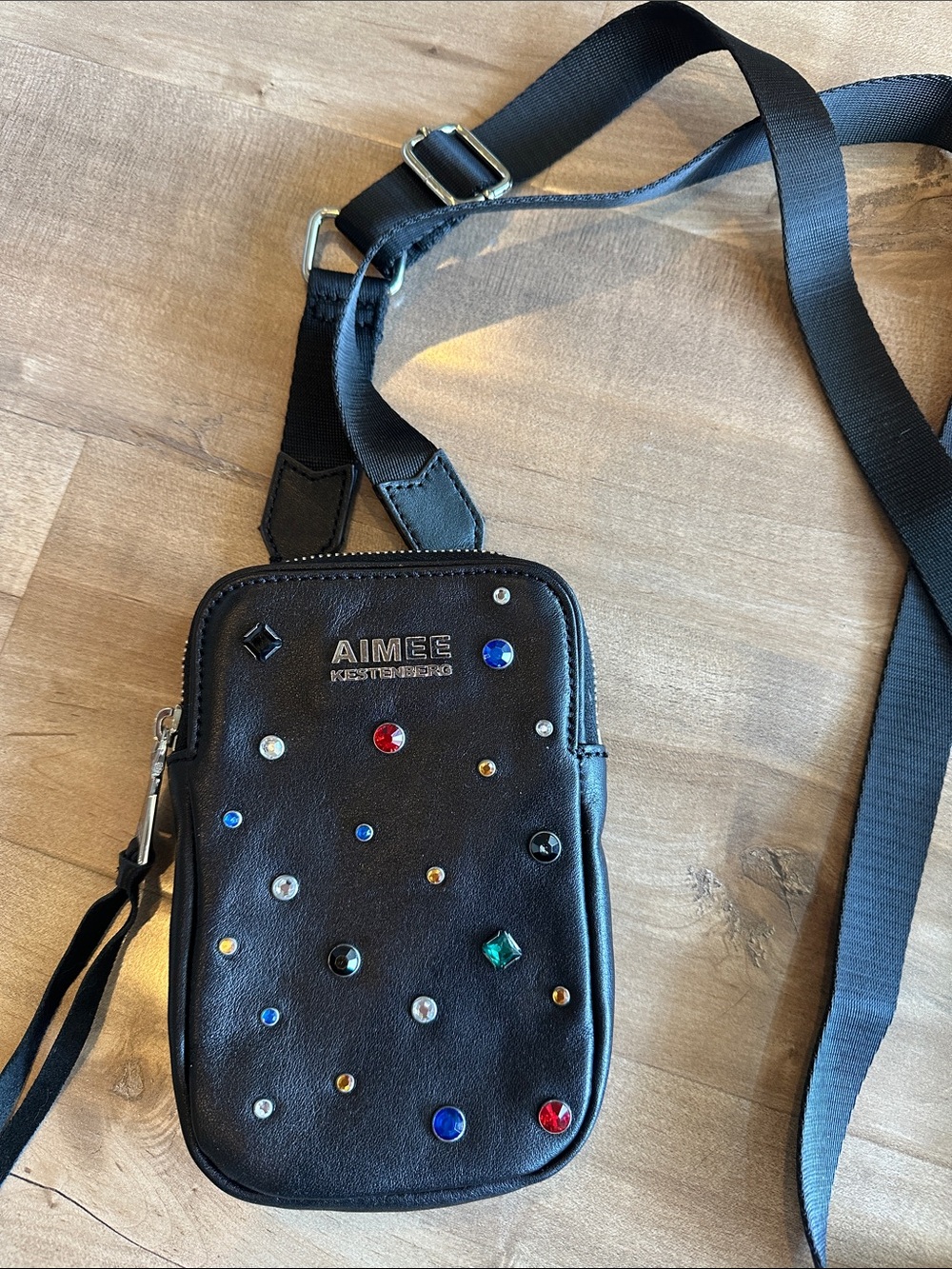 Aimee Kestenberg Just Saying Black Gem-Studded Crossbody Leather Bag